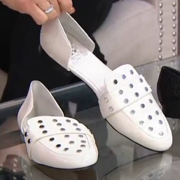 Vince Camuto White Studded Loafers - Picture 1 of 12